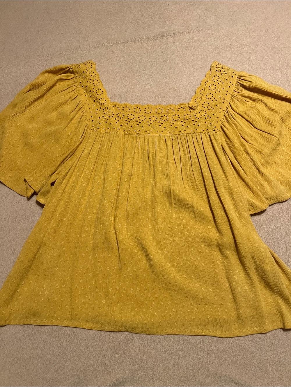 Women’s Mustard Eyelet Square-Neck Women’s Top M NWOT